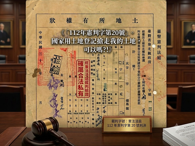 112年憲判字第20號」。國家用土地登記搶走我的土地，可以嗎？